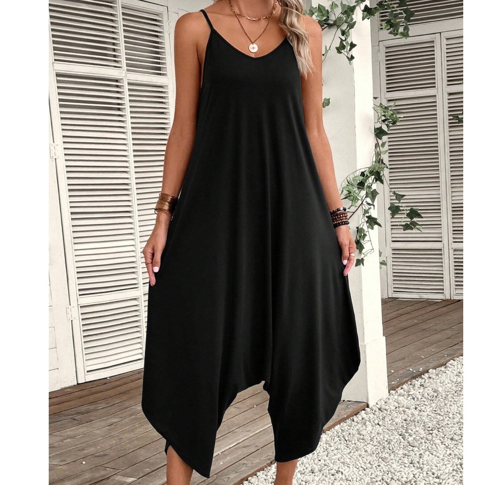 Boho Solid Harem Leg Cami Jumpsuit - Picture 2 of 12